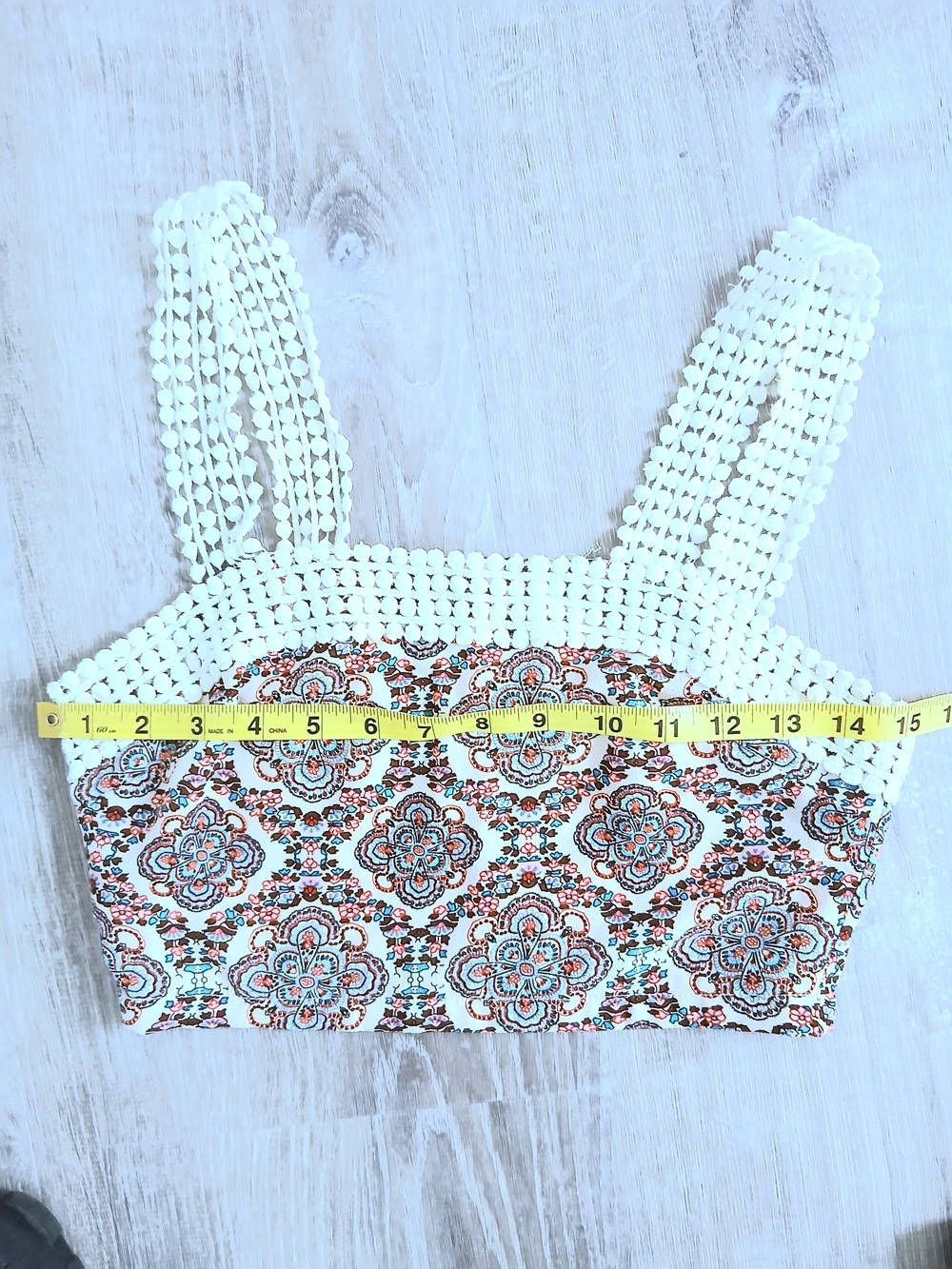 Umoda Australian brand Crochet-Trim Floral Crop Top - White and Brown